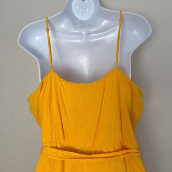 Nine West Crosshatch Flutter Hem Tie Waist Dress yellow mustard XL - Picture 7 of 11